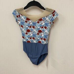 Cap sleeve leotard with beautiful floral print.  size Adult Small NWT
